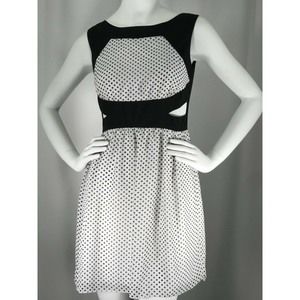 SWEET STORM White Black Polka Dot Cut Out Dress M
